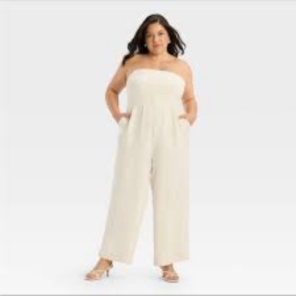 a new day Cream Strapless Jumpsuit
